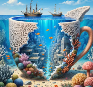 Diamond Painting Unterwasserstadt in einer zerbrochenen Teetasse